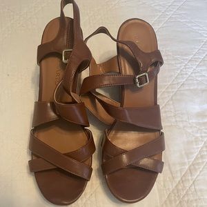 Franco Sarto Brown Leather Wedges